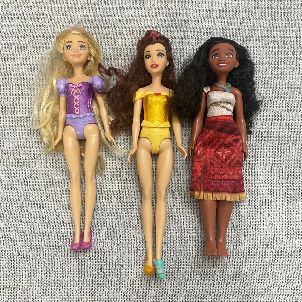 Disney Princess Doll Lot Rapunzel Belle Moana 3 Piece Set 11-12 Inch Dolls‎